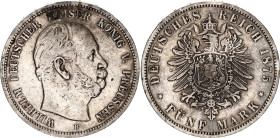 Germany - Empire Prussia 5 Mark 1875 B
KM# 503, N# 19823; Silver; Wilhelm I; VF+.