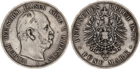 Germany - Empire Prussia 5 Mark 1876 A
KM# 503, N# 19823; Silver; Wilhelm I; VF.
