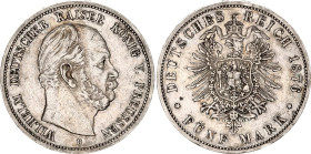 Germany - Empire Prussia 5 Mark 1876 B
KM# 503, N# 19823; Silver; Wilhelm II; XF-.