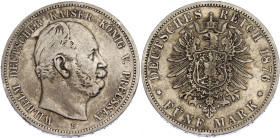 Germany - Empire Prussia 5 Mark 1876 B
KM# 503; AKS# 114; J. 97; N# 19823; Silver; Wilhelm II; Hanover Mint; VF-XF.
