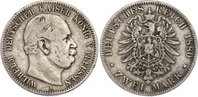 Germany - Empire Prussia 2 Mark 1880 A
KM# 506; AKS# 115; J. 96; N# 5810; Silver; Wilhelm I; Berlin Mint; VF.