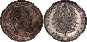 Germany - Empire Prussia 5 Mark 1888 A NGC UNC DETAILS
KM# 512; J. 99; N# 21784; Silver; Friedrich III; Berlin Mint; UNC Cleaned.