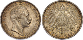 Germany - Empire Prussia 2 Mark 1911 A
KM# 522; AKS# 134; J. 102; N# 7935; Silver; Wilhelm II; Berlin Mint; AUNC.
