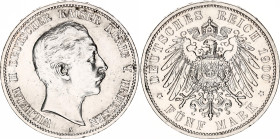 Germany - Empire Prussia 5 Mark 1900
KM# 523, N# 11814; Silver; Wilhelm II; XF.