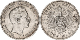 Germany - Empire Prussia 5 Mark 1903 A
KM# 523, N# 11814; Silver; Wilhelm II; XF-.