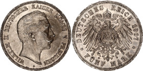Germany - Empire Prussia 5 Mark 1907 A
KM# 523, N# 11814; Silver; Wilhelm II; XF.