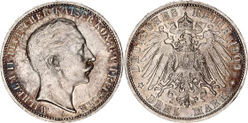Germany - Empire Prussia 3 Mark 1909 A
KM# 527, N# 3643; Silver; Wilhelm II; XF/AUNC with minor hairlines.