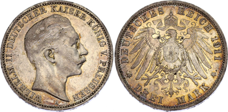 Germany - Empire Prussia 3 Mark 1911 A
KM# 527; AKS# 131; J. 103; N# 3643; Silv...