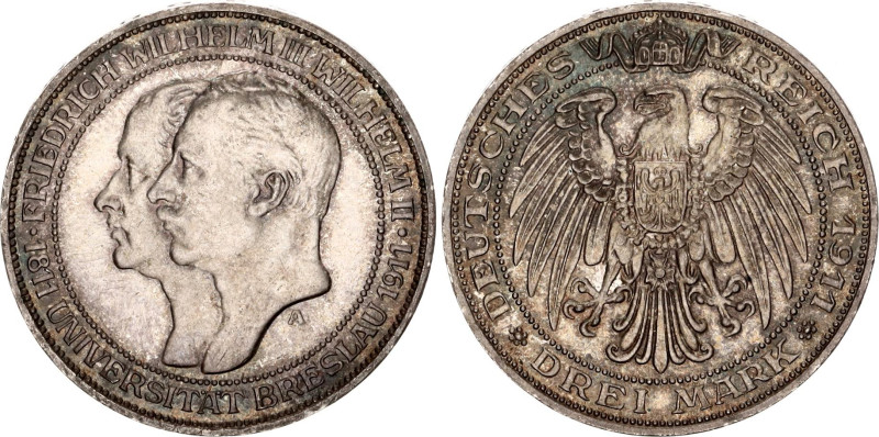 Germany - Empire Prussia 3 Mark 1911 A
KM# 531, N# 13476; Silver; Wilhelm II; 2...
