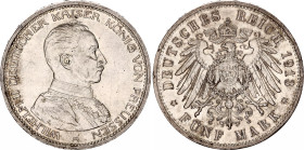 Germany - Empire Prussia 5 Mark 1913 A
KM# 536, N# 4714; Silver; Wilhelm II; UNC.