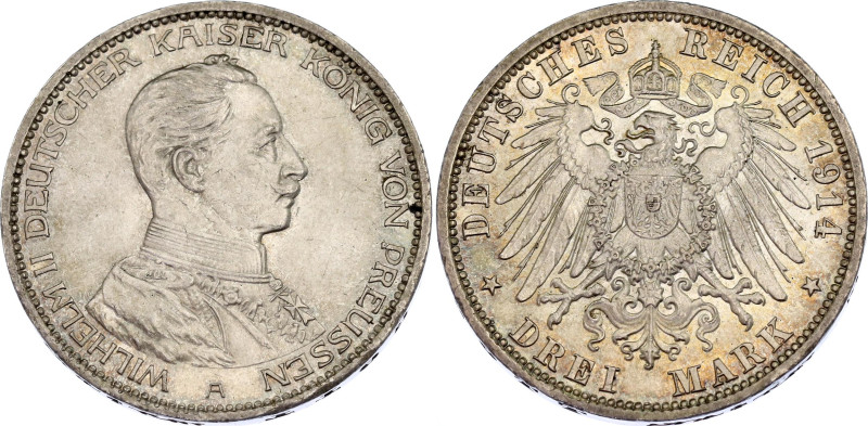 Germany - Empire Prussia 3 Mark 1914 A
KM# 538; J. 113; N# 26642; Silver; Wilhe...