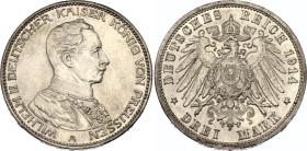 Germany - Empire Prussia 3 Mark 1914 A
KM# 538; J. 113; N# 26642; Silver; Wilhelm II; Berlin Mint; UNC.