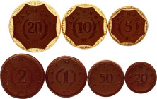 Germany - Weimar Republic Sachsen Full Set of 7 Coins 1921
Porcelain (brown); Federal state of Saxony (German notgeld); UNC.
