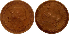 Germany - Weimar Republic Westfalen 10 Mark 1921
Funck# 599.5, N# 32927; Yellow Metal; Freiherr vom Stein; UNC.