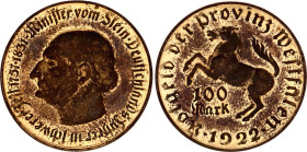 Germany - Weimar Republic Westfalen 100 Mark 1922
Funck# 645.1, N# 27742; Yellow Metal; Freiherr vom Stein; AUNC.