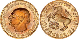 Germany - Weimar Republic Westfalen 500 Mark 1922
Funck# 645.2, N# 36656; Yellow Metal; Freiherr vom Stein; XF.