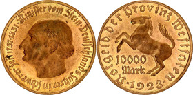 Germany - Weimar Republic Westfalen 10000 Mark 1923
Funck# 645.7, N# 16928; Yellow Metal; Freiherr vom Stein; AUNC.