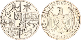 Germany - Weimar Republic 3 Reichsmark 1927 A
KM# 53, N# 24954; Silver; 400th Anniversary - Philipps University in Marburg; UNC.