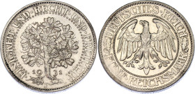 Germany - Weimar Republic 5 Reichsmark 1931 F
KM# 56, J# 331; N# 15888; Silver; Oak tree; XF.