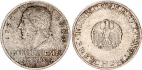 Germany - Weimar Republic 3 Reichsmark 1929 F
KM# 60, N# 15902; Silver; 200th anniversary of Gotthold Lessing; AUNC.