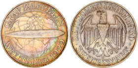 Germany - Weimar Republic 3 Reichsmark 1930 D
KM# 67, N# 24953; Silver; Flight of the Graf Zeppelin; AUNC.