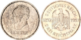 Germany - Weimar Republic 3 Reichsmark 1932 A
KM# 76, N# 42120; Silver; Centenary - Death of Goethe; AUNC.