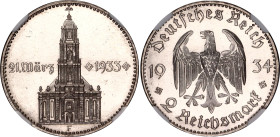 Germany - Third Reich 2 Reichsmark 1934 F NGC UNC DETAILS
KM# 81; AKS# 93; J. 355; N# 7306; Silver; 1st Anniversary of Nazi Rule - Potsdam Garrison C...