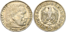 Germany - Third Reich 5 Reichsmark 1935 A
KM# 86; AKS# 27; J. 360; Silver; Paul von Hindenburg; Berlin Mint; XF-AUNC.