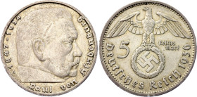 Germany - Third Reich 5 Reichsmark 1936 A
KM# 94; AKS# 28; J. 367; Silver; Paul von Hindenburg; Berlin Mint; XF-AUNC.