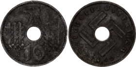 Germany - Third Reich 10 Reichspfennig 1940 A
KM# 99; AKS# 903; N# 8571; Zinc; Berlin Mint; XF+.