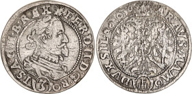 Austrian States Glatz (Silesia) 3 Kreuzer 1630 PHP R
Her# 1287, N# 204732; Silver; Ferdinand II; Mint: Glatz; VF+.