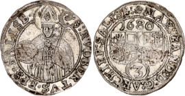 Austrian States Salzburg 3 Kreuzer 1680
KM# 228, N# 39928; Silver; Max Gandolf von Kuenburg; XF.