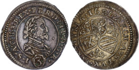 Austria 3 Kreuzer 1626
KM# 493; Her# 1077; N# 45852; Silver; Ferdinand II; Graz Mint; XF-AUNC Toned.