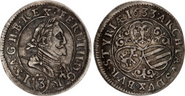 Austria 3 Kreuzer 1633
KM# 709; N# 73093; Silver; Ferdinand II; Graz Mint; XF.