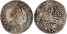 Austria 3 Kreuzer 1638
KM# 833; N# 53518; Silver; Ferdinand III; Graz Mint; XF.