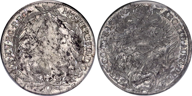 Austria 20 Kreuzer 1776 IC FA PCGS Cleaned AU Detail
KM# 1999, N# 7581; Silver;...