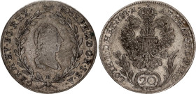 Austria 20 Kreuzer 1787 B
KM# 2069; N# 20762; Silver; Joseph II; Kremnitz Mint; VF+.