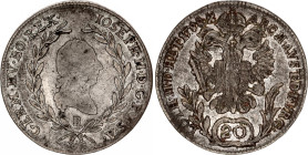 Austria 20 Kreuzer 1788 B
KM# 2069; N# 20762; Silver; Joseph II; Kremnitz Mint; VF+.
