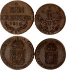 Austria 1/2 & 1 Kreuzer 1816 A
KM# 2110 & 2113; N# 7111 & 3169; Copper; Franz I; Vienna Mint; AUNC.