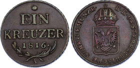 Austria 1 Kreuzer 1816 A
KM# 2113; N# 3169; Copper; Franz I; Vienna Mint; XF-AUNC Toned.