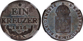 Austria 1 Kreuzer 1816 B NGC MS 64 BN
KM# 2113, N# 3169; Copper; Franz I.