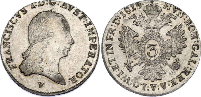 Austria 3 Kreuzer 1815 V
KM# 2117; N# 33668; Silver; Franz I; Venice Mint; AUNC...