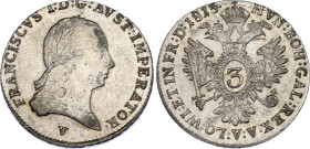 Austria 3 Kreuzer 1815 V
KM# 2117; N# 33668; Silver; Franz I; Venice Mint; AUNC/UNC.