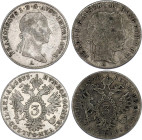 Austria 2 x 3 Kreuzer 1833 - 1840 A
KM# 2121 & 2191; Silver; Franz I & Ferdinand I; Vienna Mint; VF-XF.