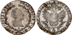 Austria 5 Kreuzer 1818 B
KM# 2123, N# 10278; Silver; Francis I of Austria; XF-.