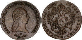 Austria 6 Kreuzer 1800 F
KM# 2128, N# 5217; Copper; Francis II; Mint Hall, Tyrol, Austria; UNC, brown.
