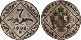 Austria 7 Kreuzer 1802 B
KM# 2129; N# 18836; Silver; Franz II; Kremnitz Mint; UNC.
