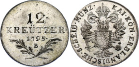 Austria 12 Kreuzer 1795 B
KM# 2137, N# 18040; Silver; Franz II; AUNC/UNC with hairlines.
