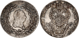 Austria 20 Kreuzer 1794 B
KM# 2139; Adamo# C28; N# 22610; Silver; Franz II; Kremnitz Mint; XF.