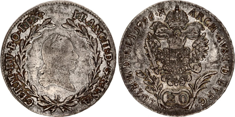 Austria 20 Kreuzer 1796 B
KM# 2139; Adamo# C28; N# 22610; Silver; Franz II; Kre...